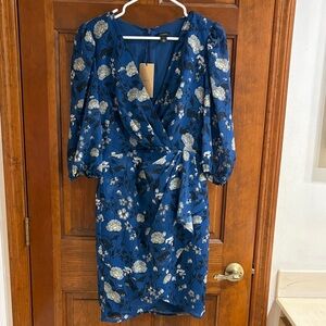Halogen Blue and White Floral Long Sleeve Dress